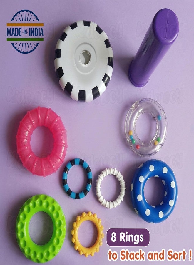 Kidology Ring Stacker Baby Toy for 6+ Month | 9-Piece Sensory Stacking Rings with Rattle | Montessori Learning Toy for Early Brain Development | Motor Skill & STEM Educational Toy for Kids & Infants - Image 4